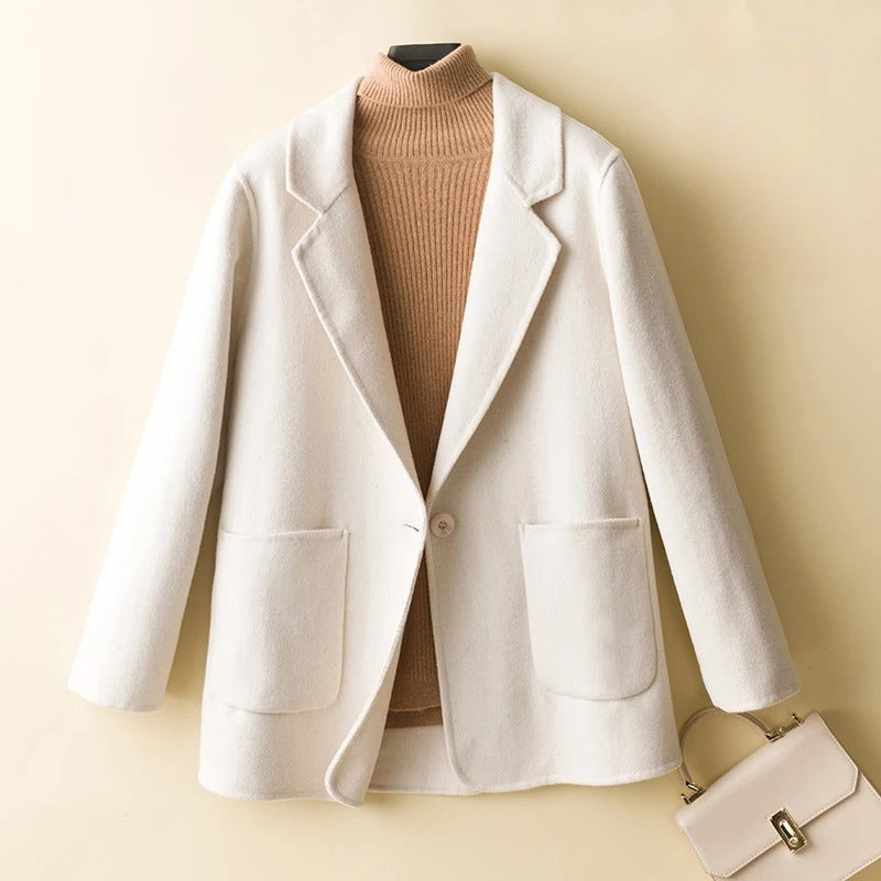 Women's relaxed fit wool blazer sophisticated tailoring timeless style comfortable office layer