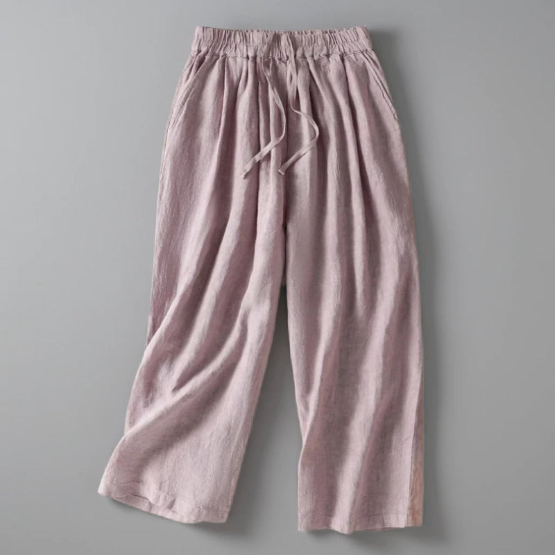 Katia linen pants women cropped wide-leg silhouette lightweight breathable elastic drawstring waist