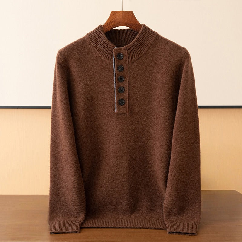 Men's regular fit wool henley sweater casual cozy everyday essential with button placket