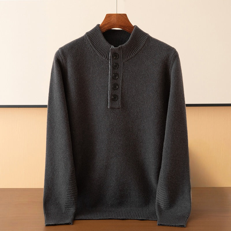 Men's regular fit wool henley sweater casual cozy everyday essential with button placket