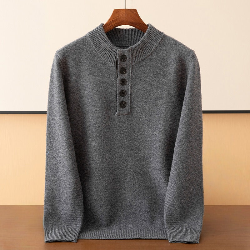 Men's regular fit wool henley sweater in casual style with button placket, cozy everyday essential