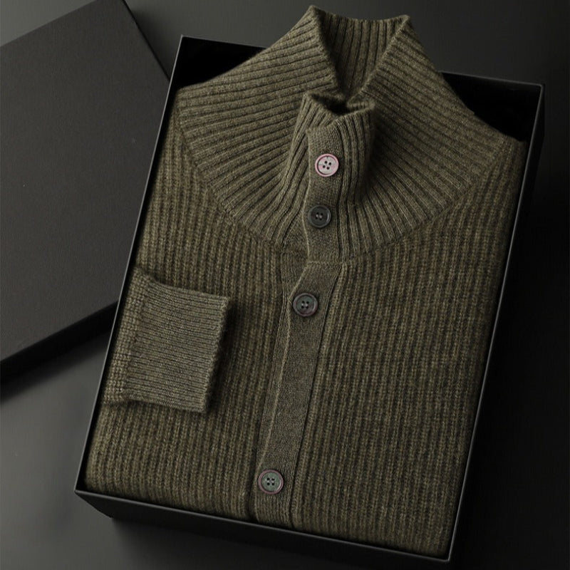 Men's wool stand collar cardigan regular fit smart-casual warm button-front layering piece