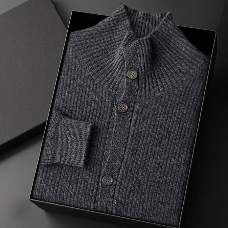 Men's wool stand collar cardigan regular fit smart-casual cozy warmth button front closure