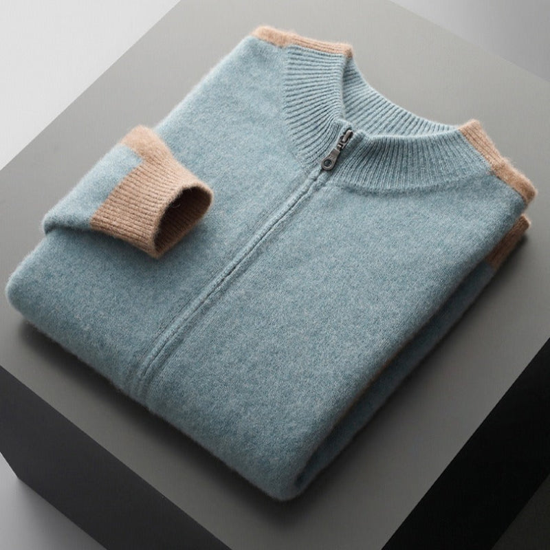 Men's wool stand collar cardigan, regular fit cozy knit in premium fabric for smart-casual style