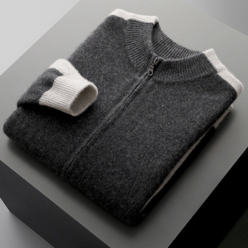 Men's wool stand collar cardigan, regular fit cozy knit in premium fabric for smart-casual style
