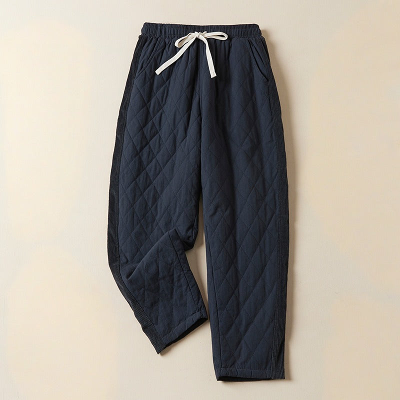 Women's quilted relaxed fit ankle pants in neutral tone with cozy casual texture for lounge or work