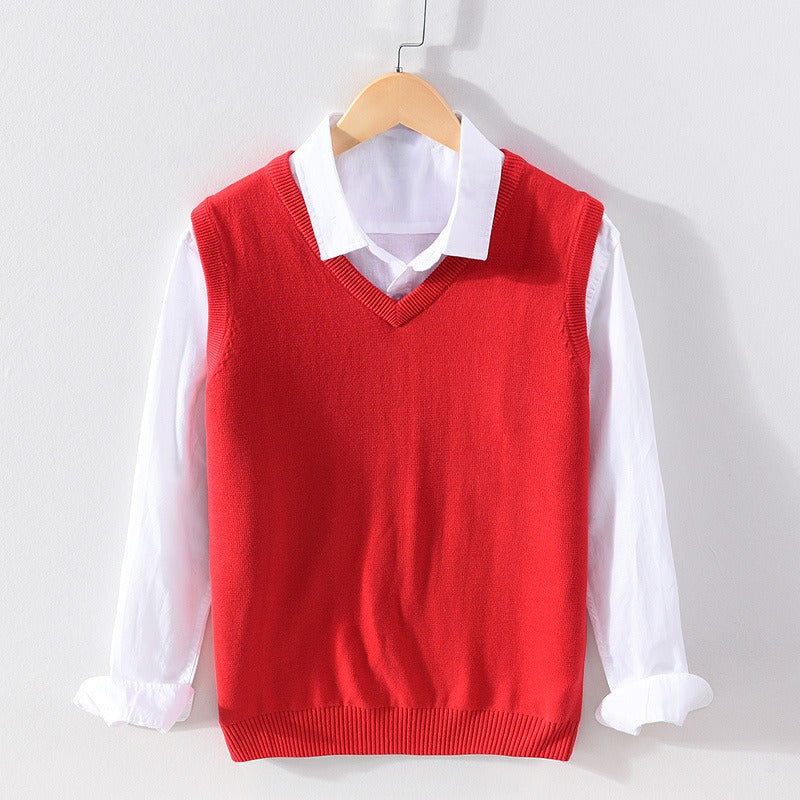 Men's ribbed V-neck sweater vest regular fit casual layering versatile everyday smart-casual style