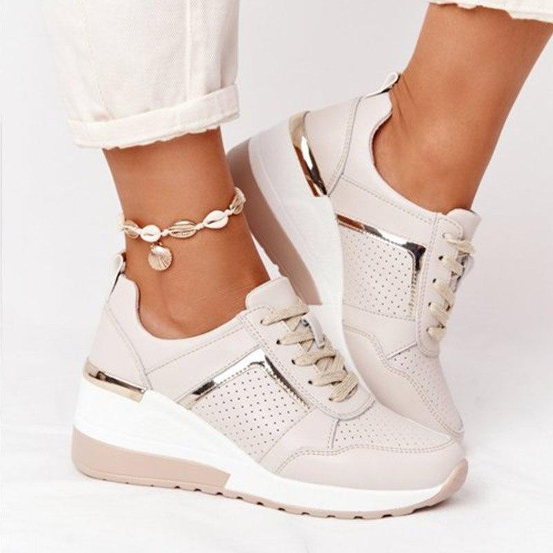 Women's metallic panel lace-up sneakers with mixed-texture upper and cushioned sole