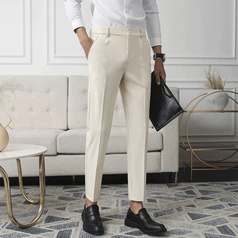 Men's elegant slim-fit business trousers in classic neutral tone with modern cut for all-day comfort