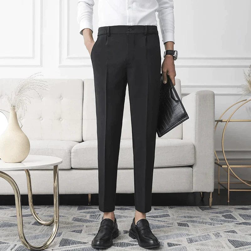 Men's elegant slim-fit business trousers in classic neutral tone with modern cut for all-day comfort