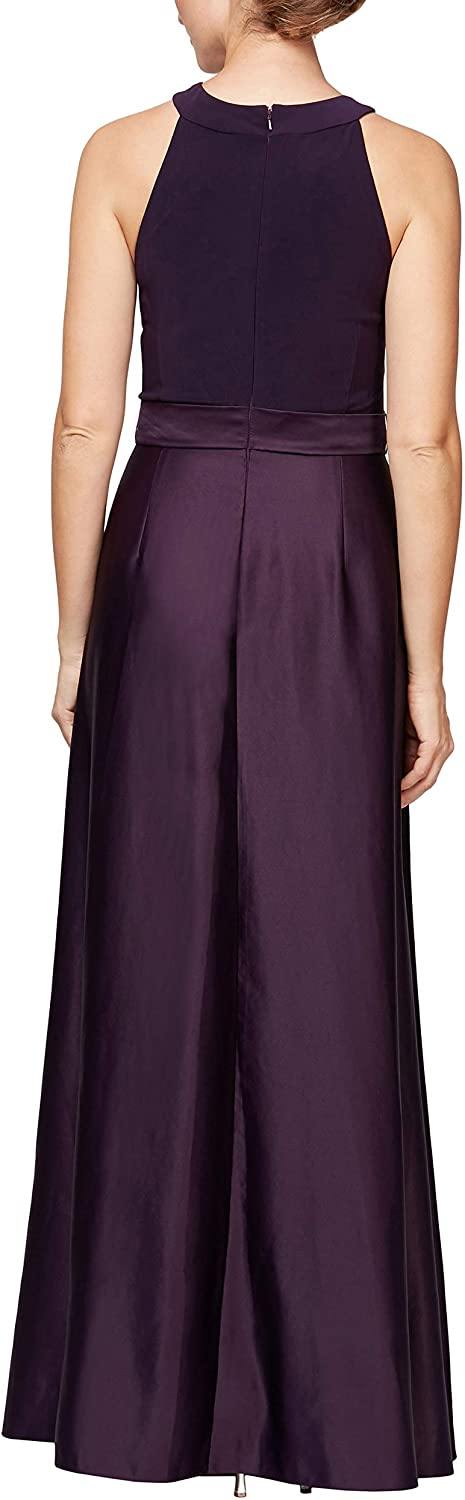 Eggplant halter neck A-line formal long dress with tie belt, elegant silhouette for special occasions