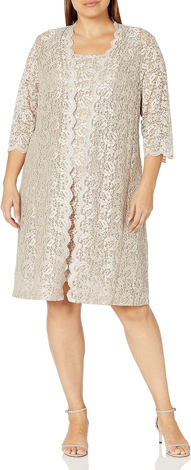 Alex Evenings Mother Of The Bride Dress Lace With Elegant Jacket Knee
