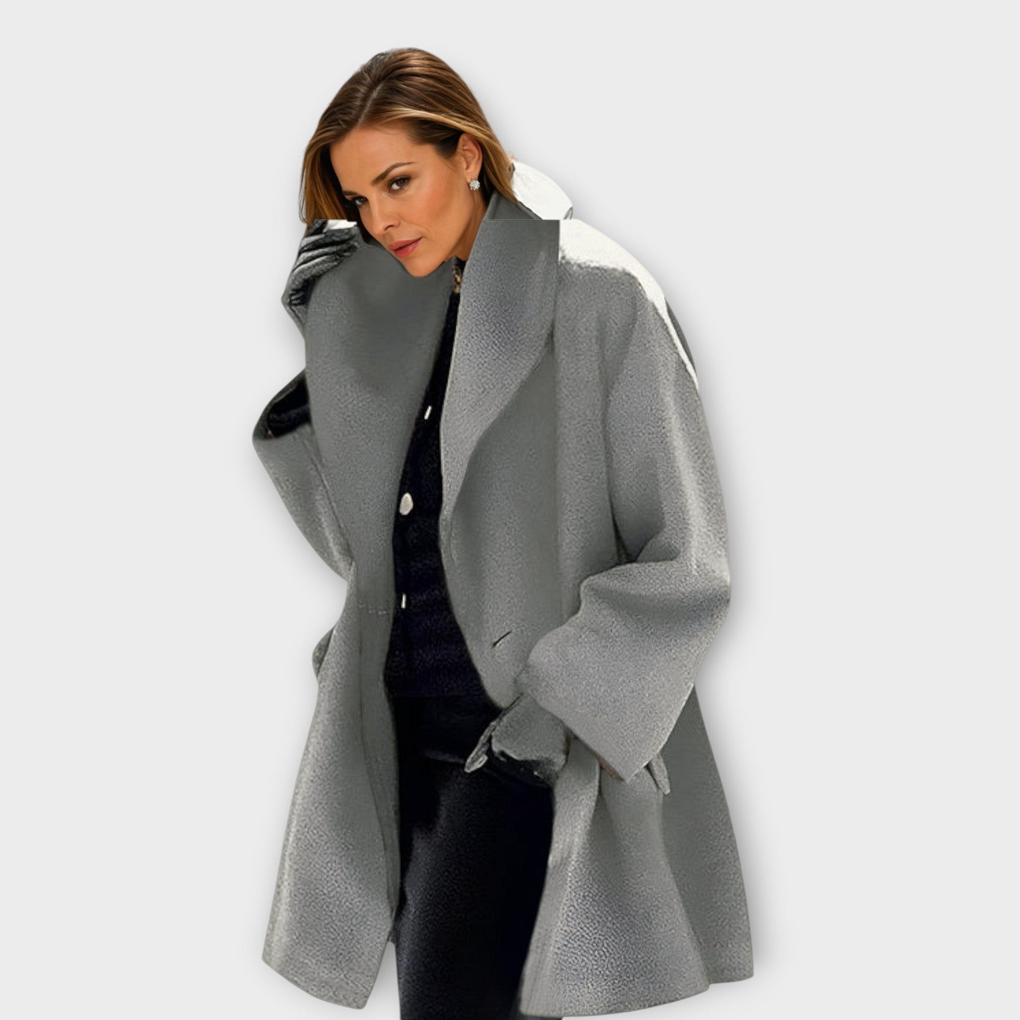 Women's oversized winter coat wide collar chic layering cozy warmth modern silhouette