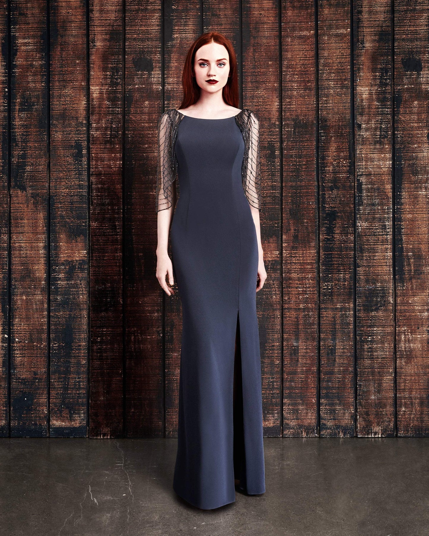 Alexander Daymor 861 beaded sheer cape evening gown fitted sheath silhouette formal sparkle dress