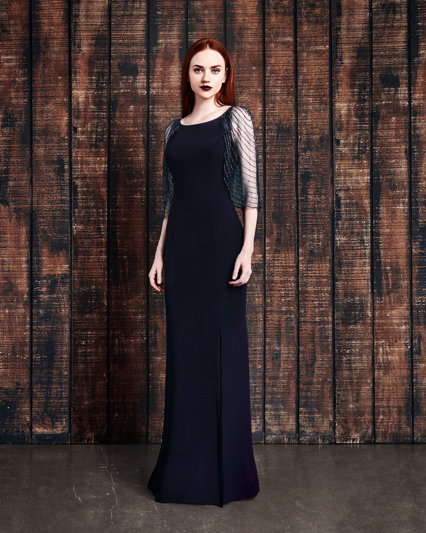Alexander Daymor 861 beaded sheer cape evening gown fitted sheath dress formal sparkle silhouette