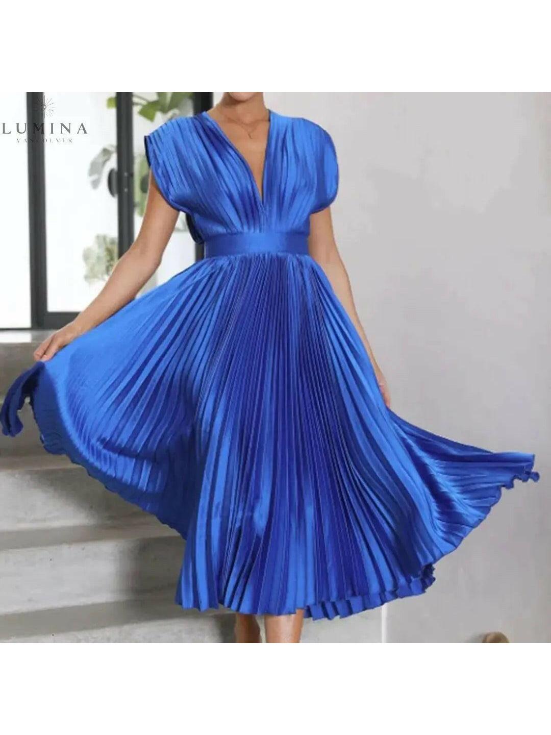 Alexia elegant women's dress, flattering neckline, flowing skirt, versatile chic design for day to night