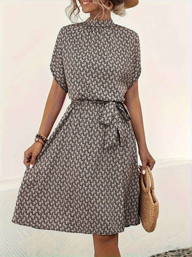 Women's allover printed belted dress breezy chic spring summer style with adjustable belt