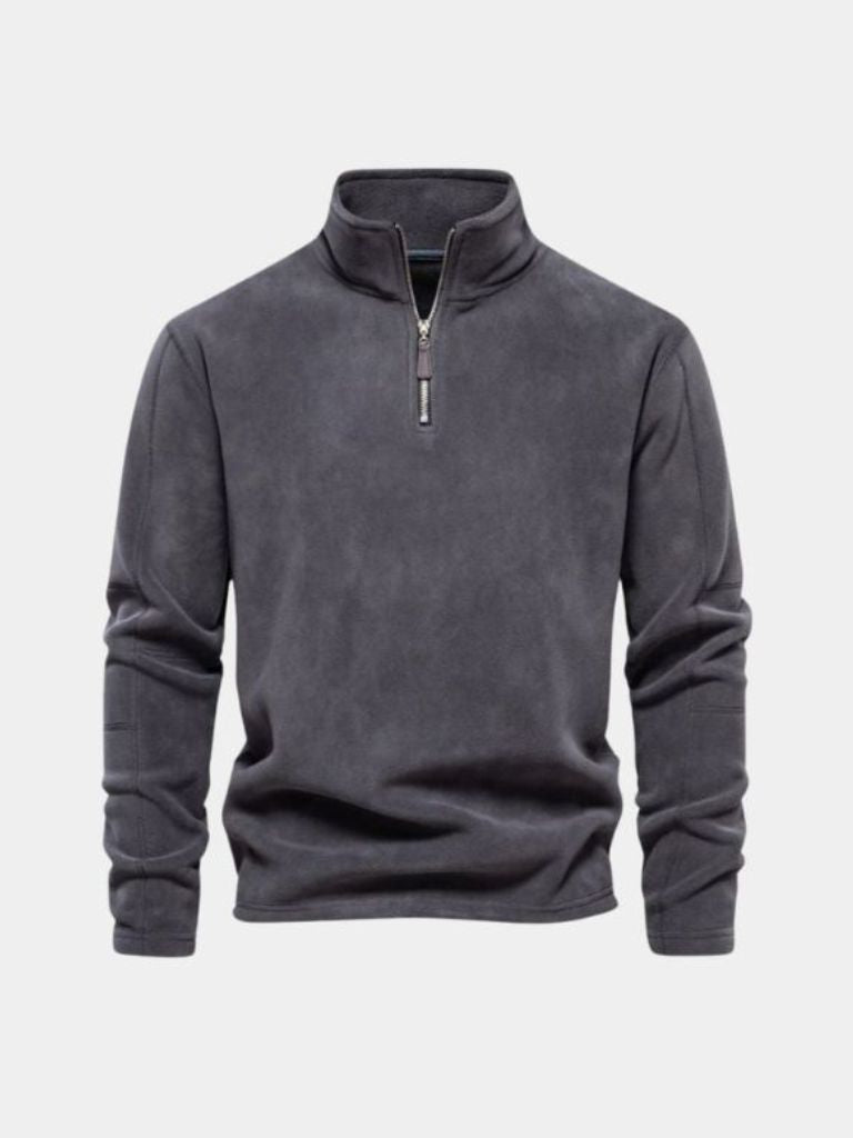 Soft half-zip fleece pullover lightweight minimalist stand collar versatile layering piece for everyday wear