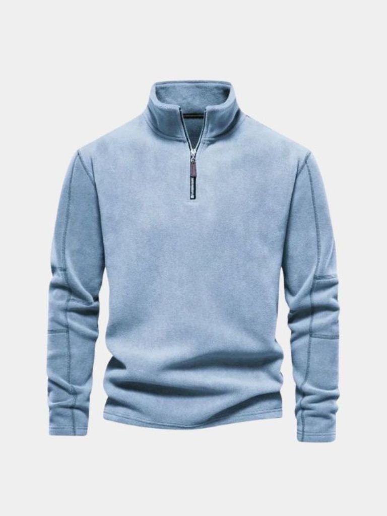 Soft half-zip fleece pullover lightweight minimalist stand collar versatile layering everyday comfort