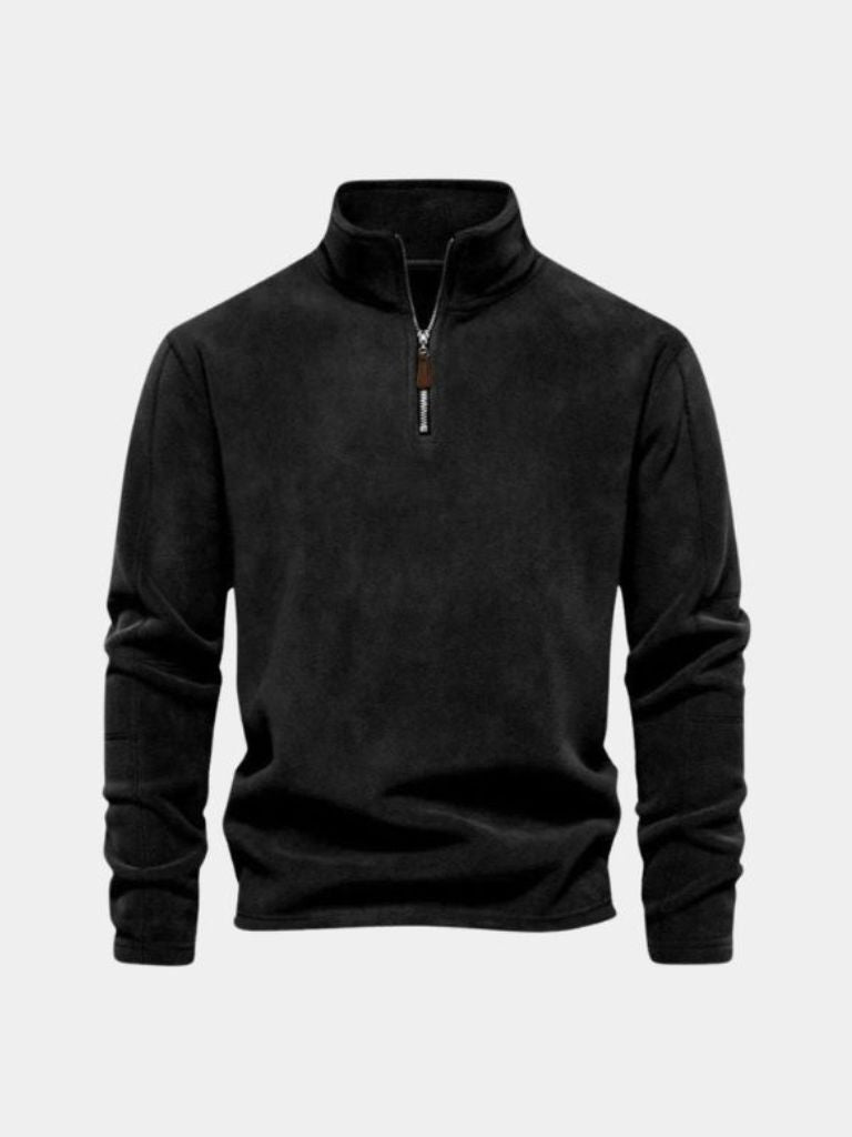 Soft half-zip fleece pullover lightweight warmth stand collar minimalist everyday layering piece