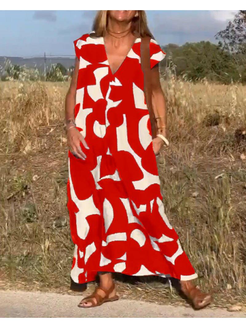 Women's relaxed abstract print dress, breezy loose silhouette with bold contemporary pattern for vacation