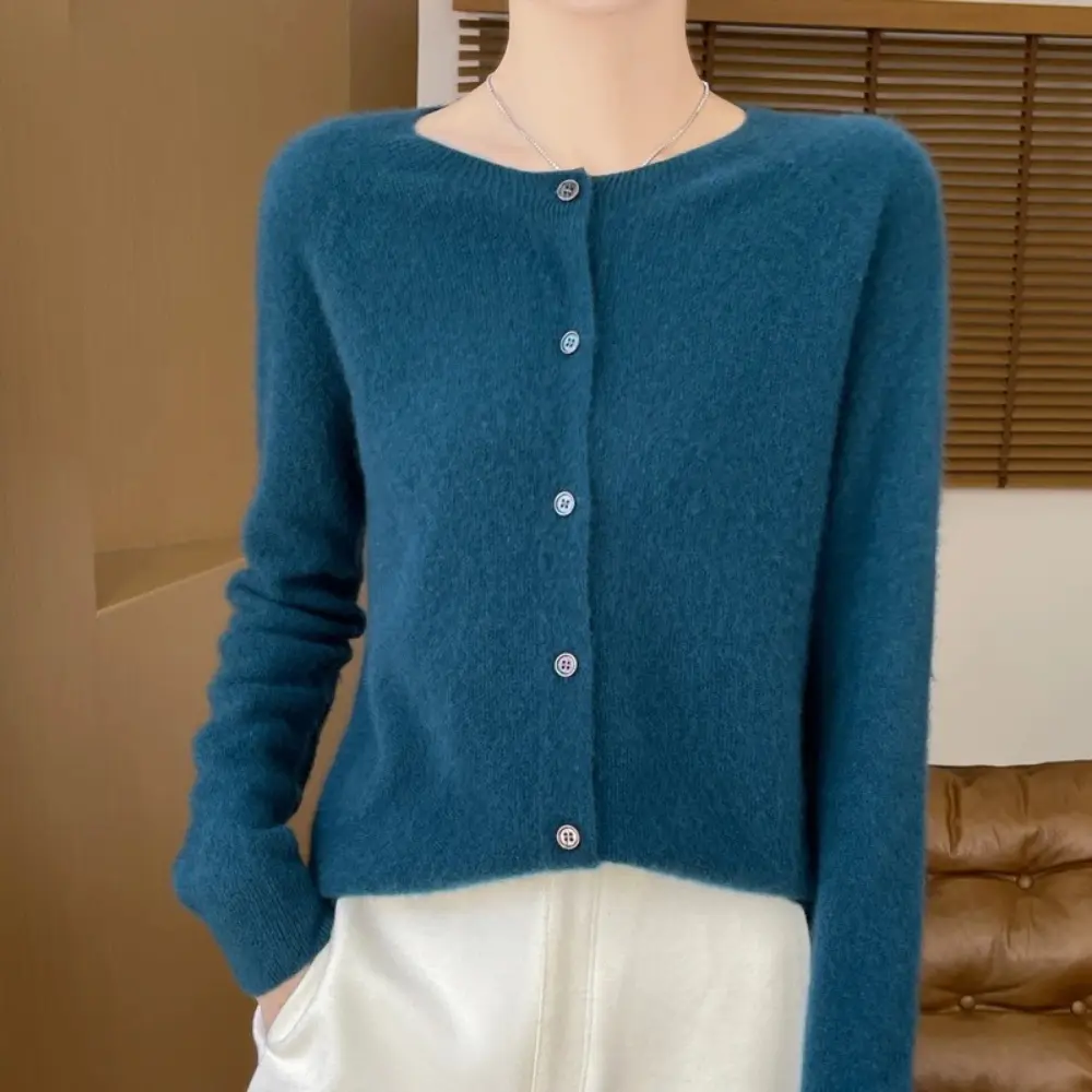 Amara merino wool cardigan O-neck long sleeve soft versatile layer for casual and dressy wear