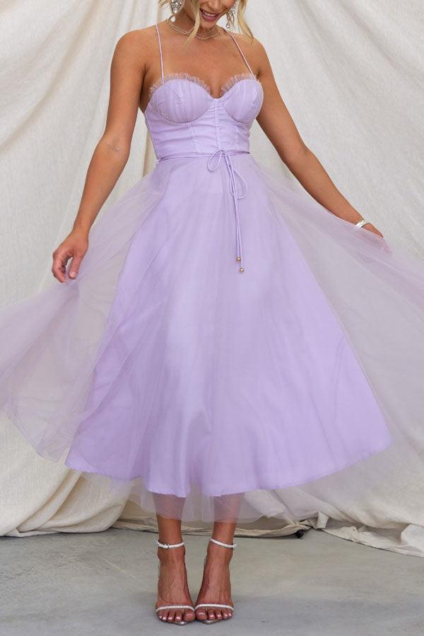 Women's sleeveless chiffon tulle maxi dress round neck ankle-length party gown