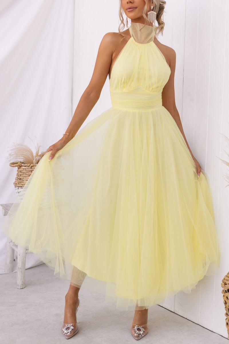 Fairy Vibes tulle gathered halter maxi dress ankle-length with adjustable neckline for women party wear
