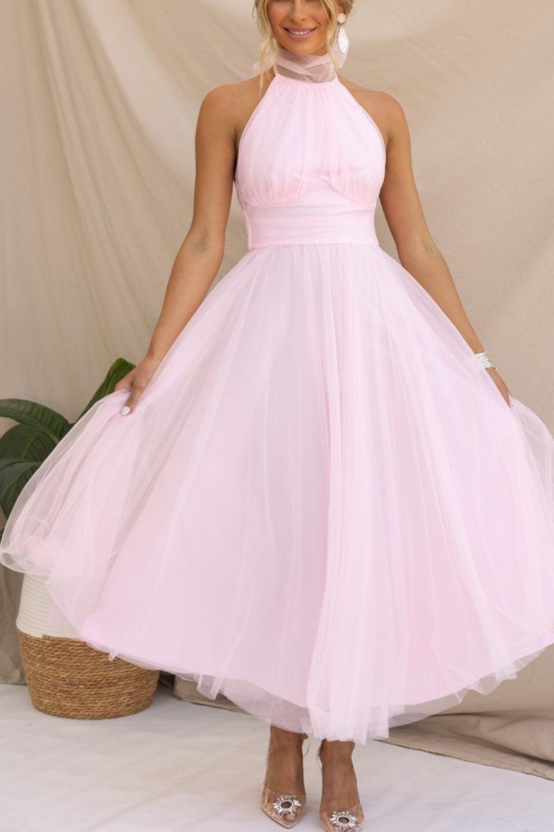 Fairy Vibes tulle gathered halter maxi dress ankle-length with adjustable neckline for women