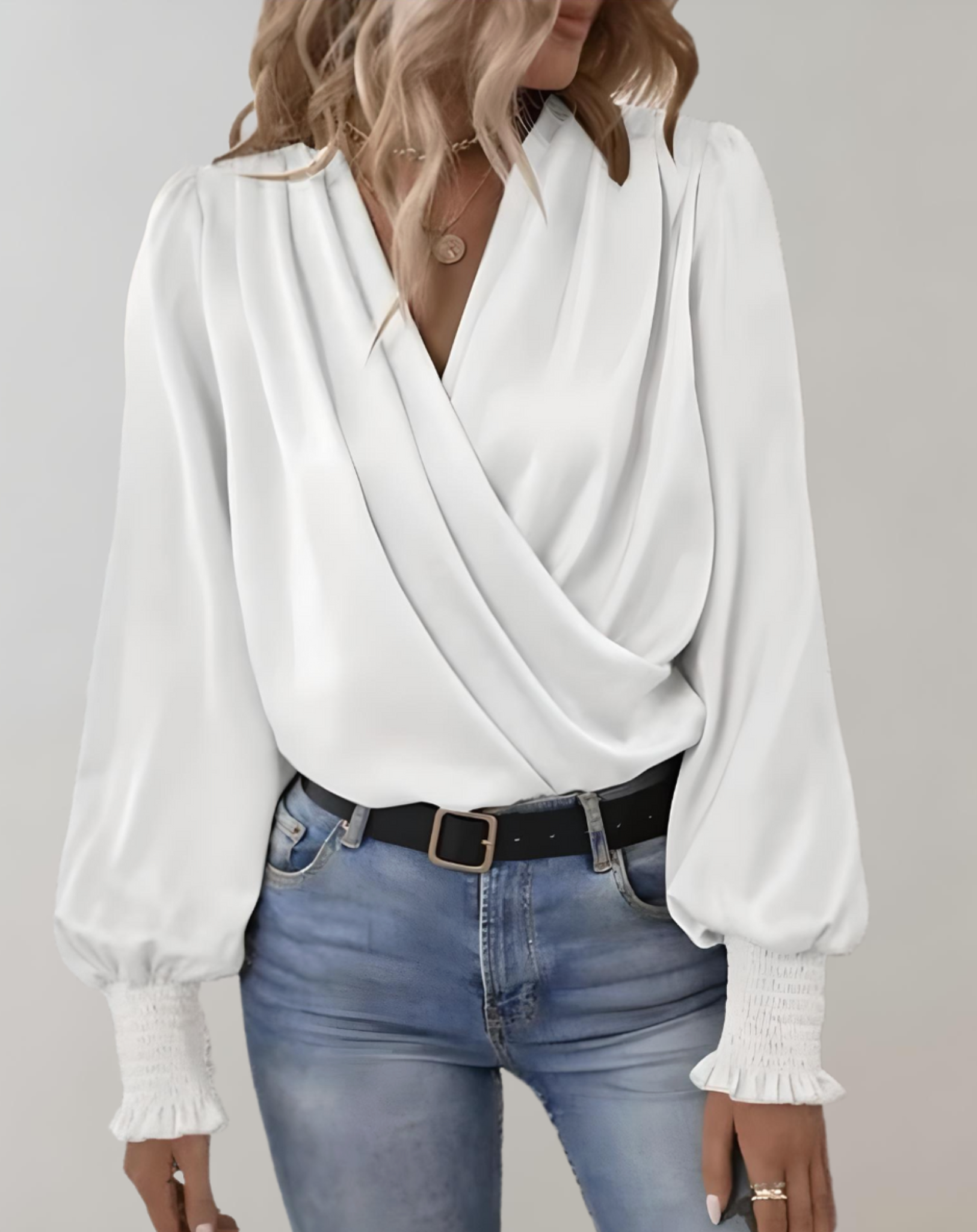 Beatrix women's elegant V-neck long sleeve blouse in versatile hues, refined fit for work and events