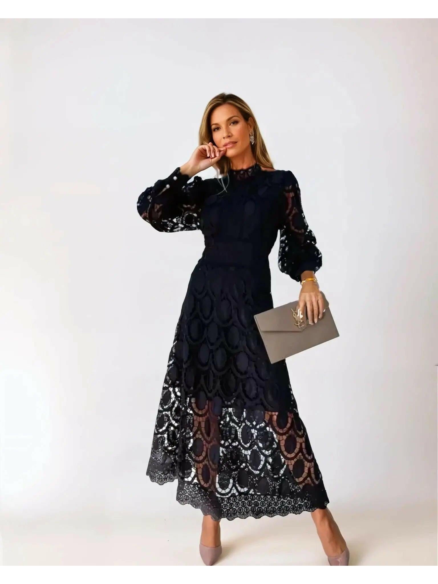 Amélie fitted formal lace dress ivory French lace neckline detailing timeless elegant silhouette
