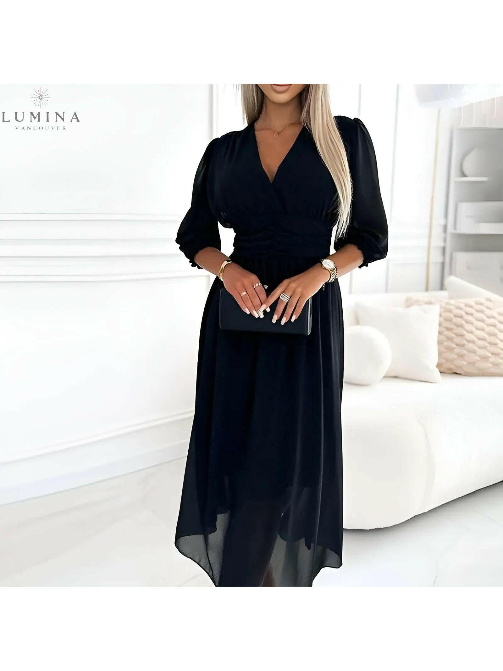 Ana chiffon wrap midi dress lightweight breathable adjustable tie closure effortless chic style