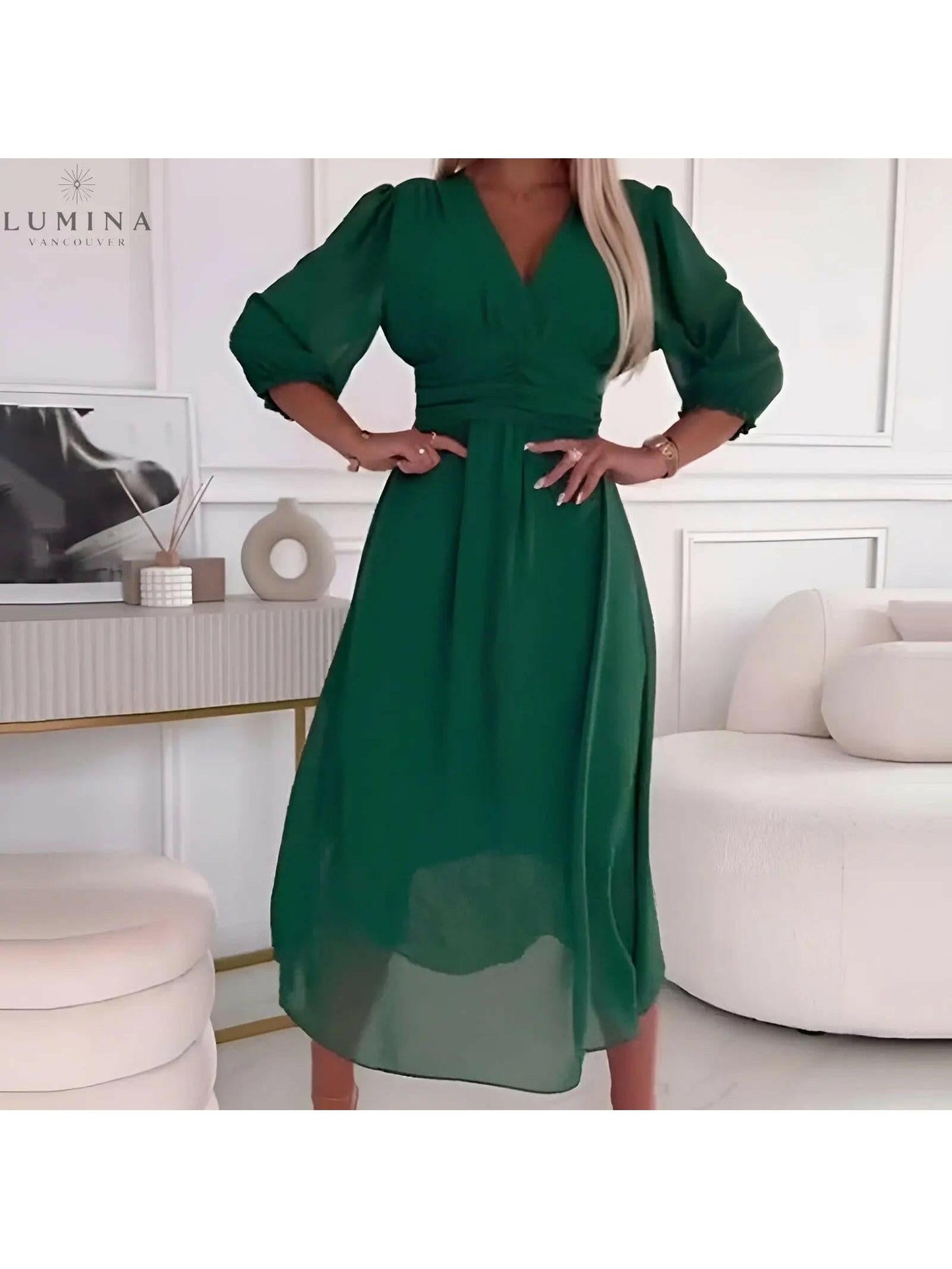 Ana chiffon wrap midi dress lightweight breathable fabric adjustable tie closure effortless chic style