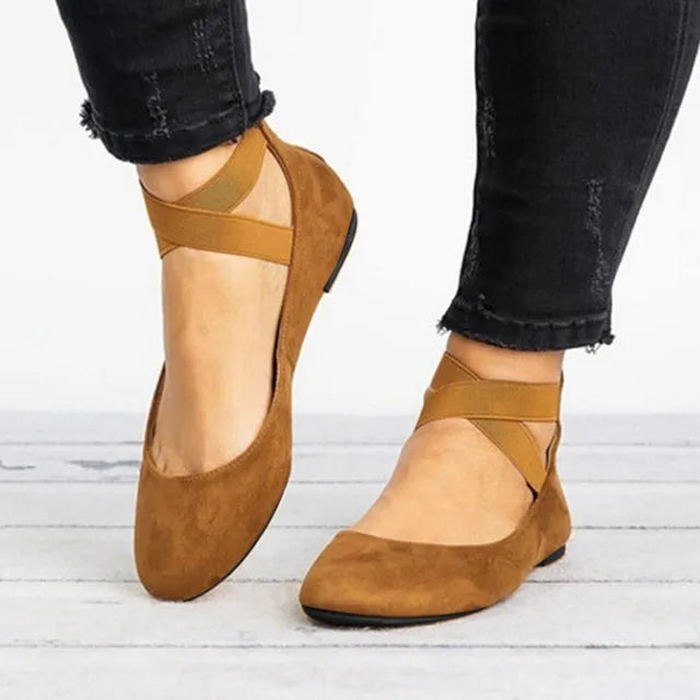 Olivia women's ballet flats with ankle strap, neutral tone, sleek flat silhouette for all-day comfort
