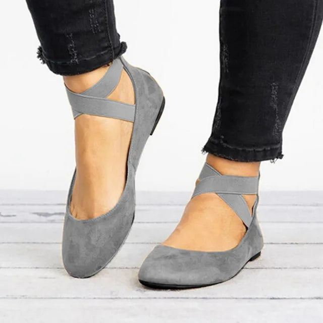 Olivia women's black ballet flats with ankle strap, comfort sole, classic flat silhouette
