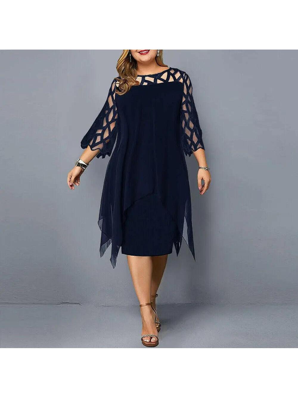 Annika plus size midi dress flattering curvy silhouette, relaxed structured fit for all-day comfort