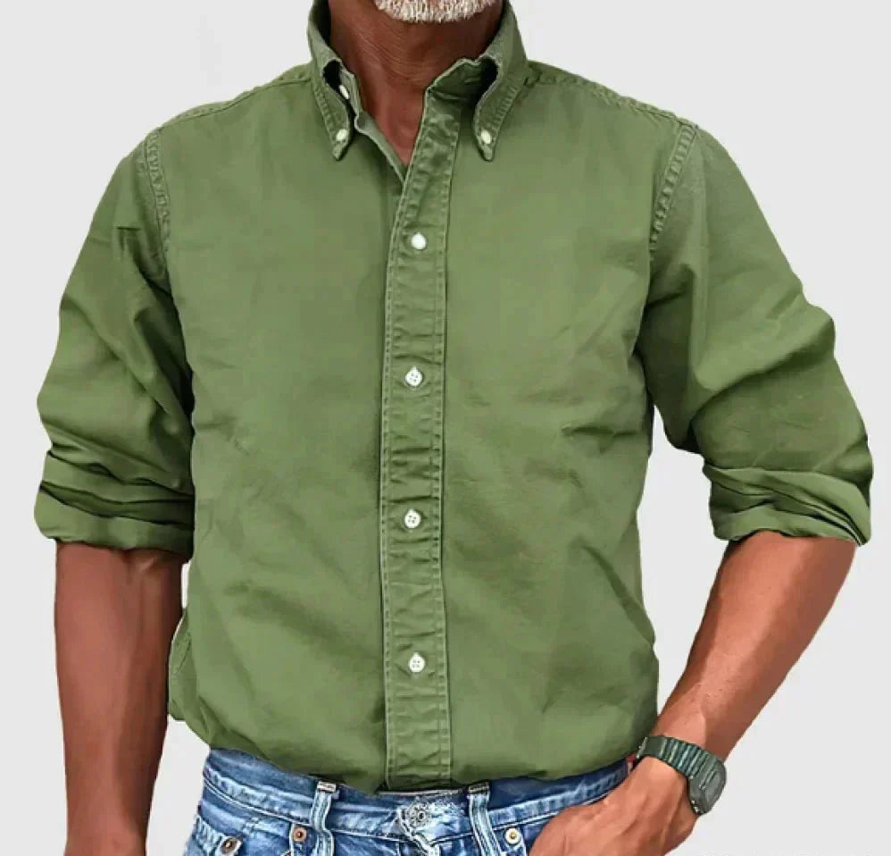 Chase men's casual white button-up shirt with relaxed fit and classic front closure