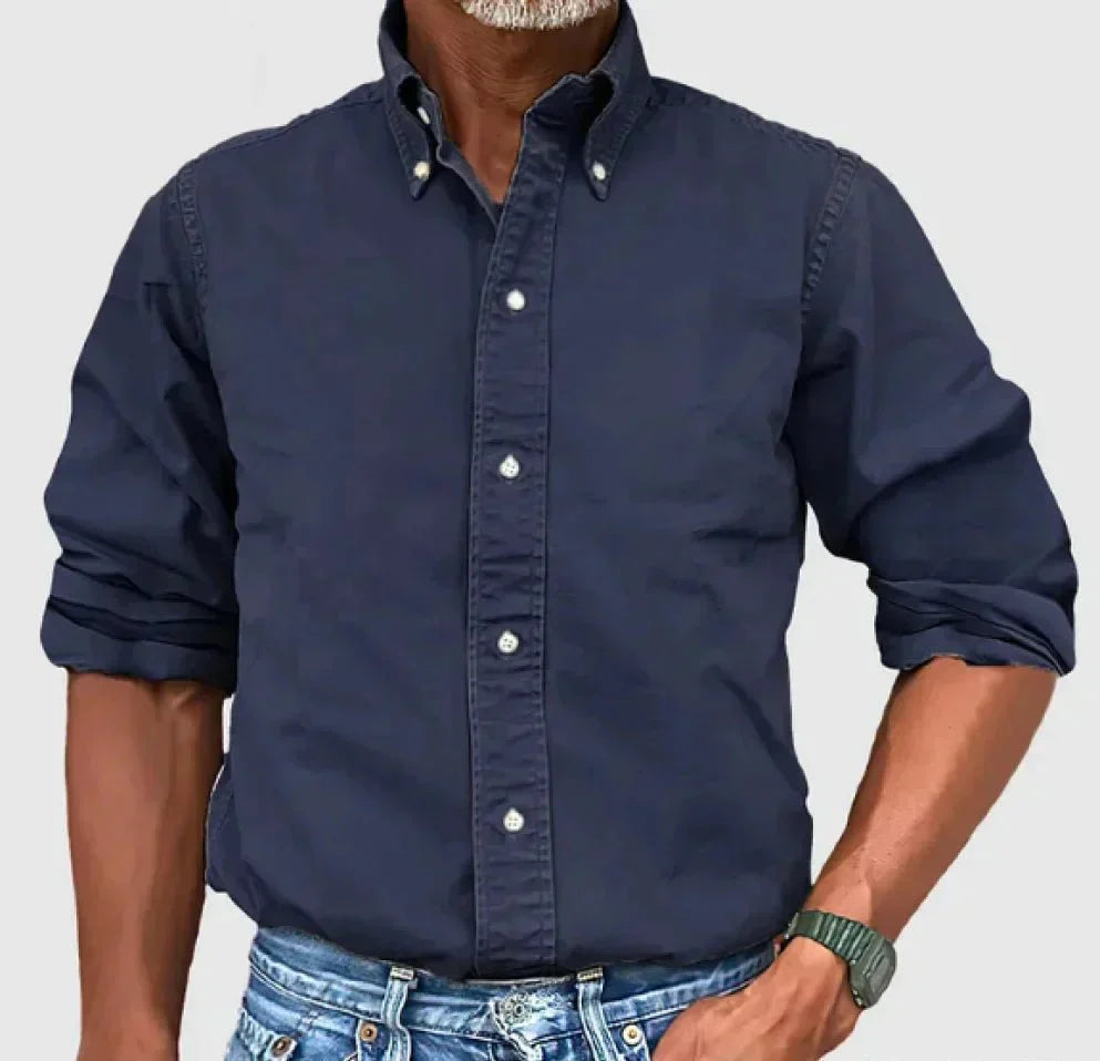 Chase men's casual blue button-up shirt relaxed fit with classic front closure polished style