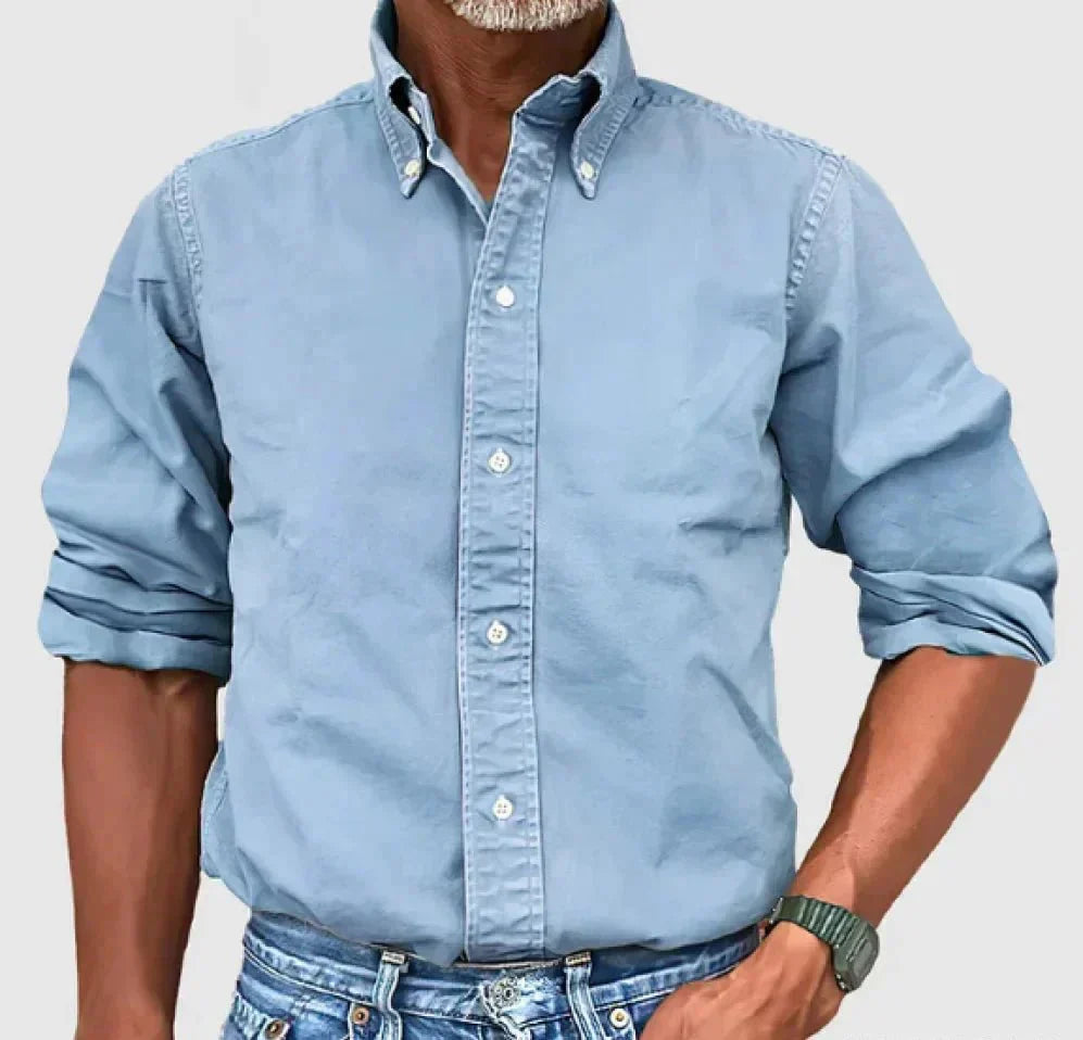 Chase men's casual white button-up shirt relaxed fit with classic front closure polished style