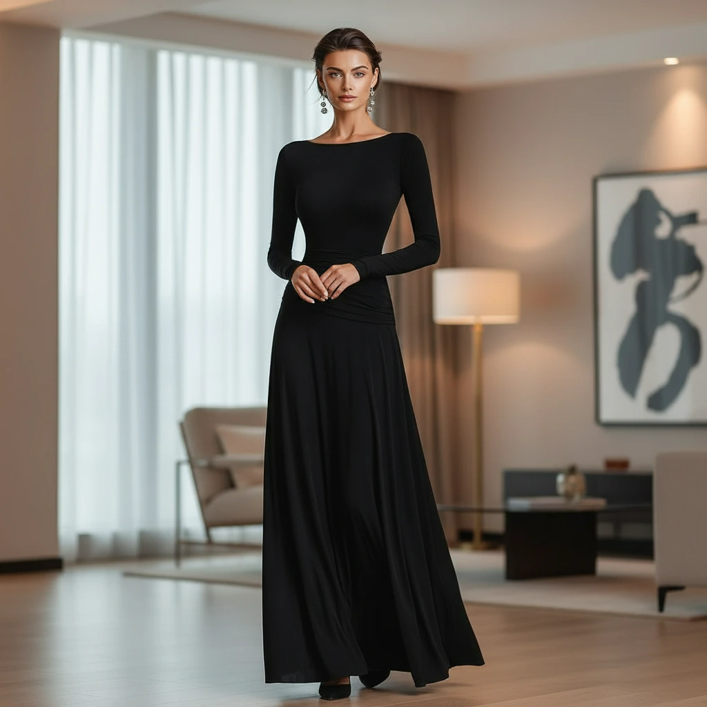 Sculpted Maxi Gown Long Sleeve Elegant Evening Dress – Urbann-Vibe