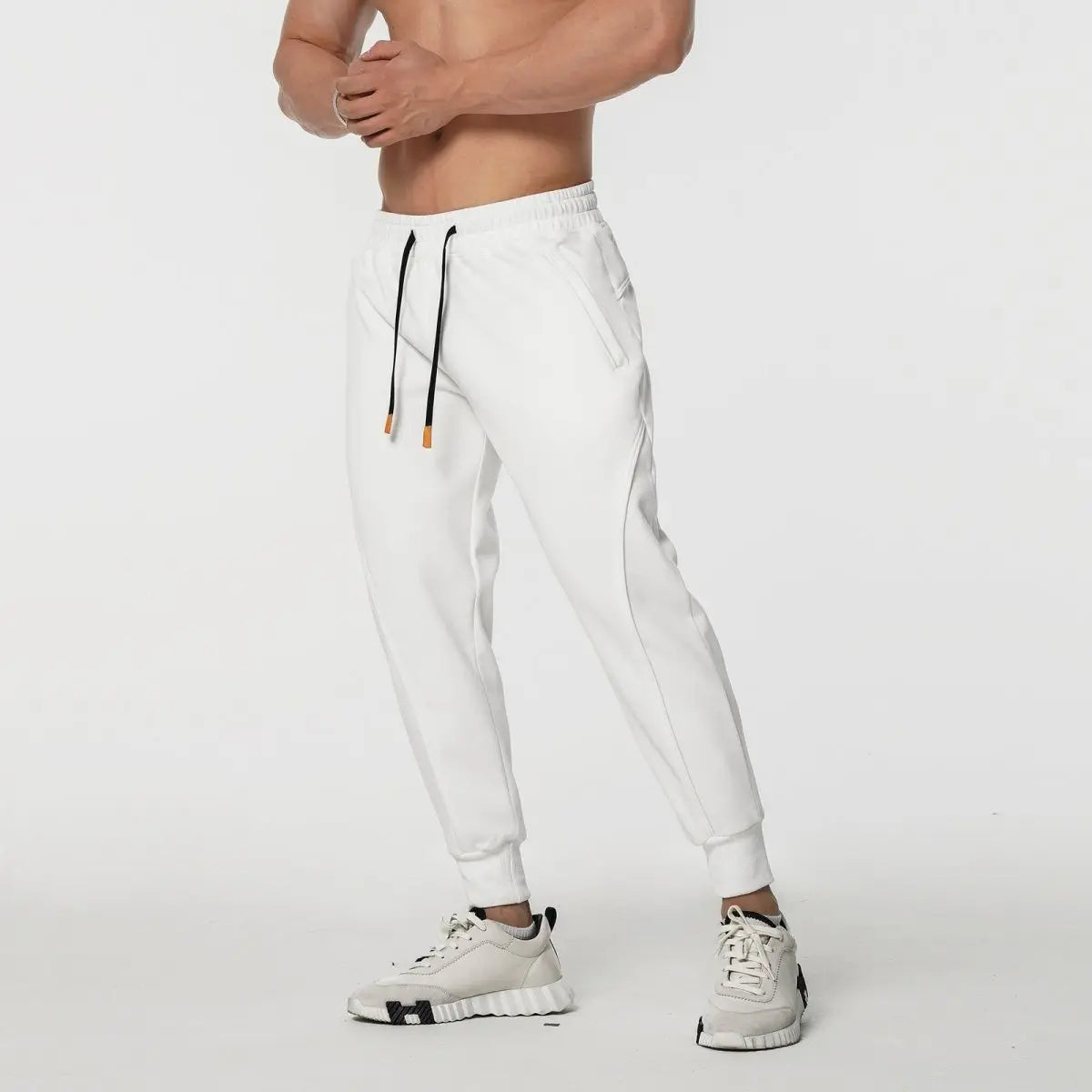 Men's gray premium fleece harem sweatpants sculpted fit with ergonomic seams athletic lounge style