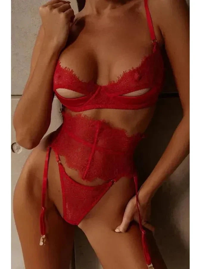 Women's elegant lace lingerie set in refined silhouette, delicate floral lace detailing for sensual nights