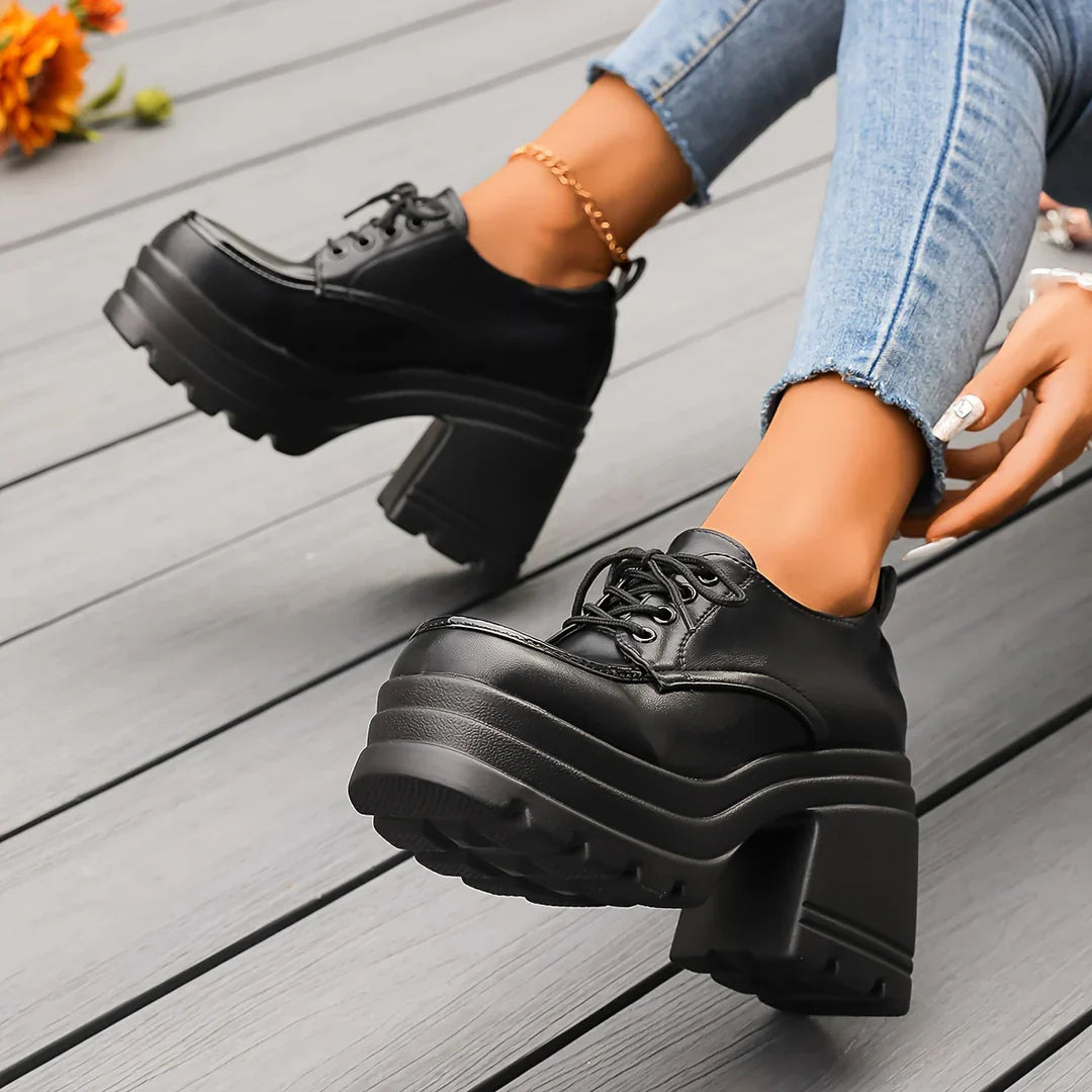 Women's TrendAura Belle Versaille platform oxfords vegan leather chunky 3.94-inch heel elevation