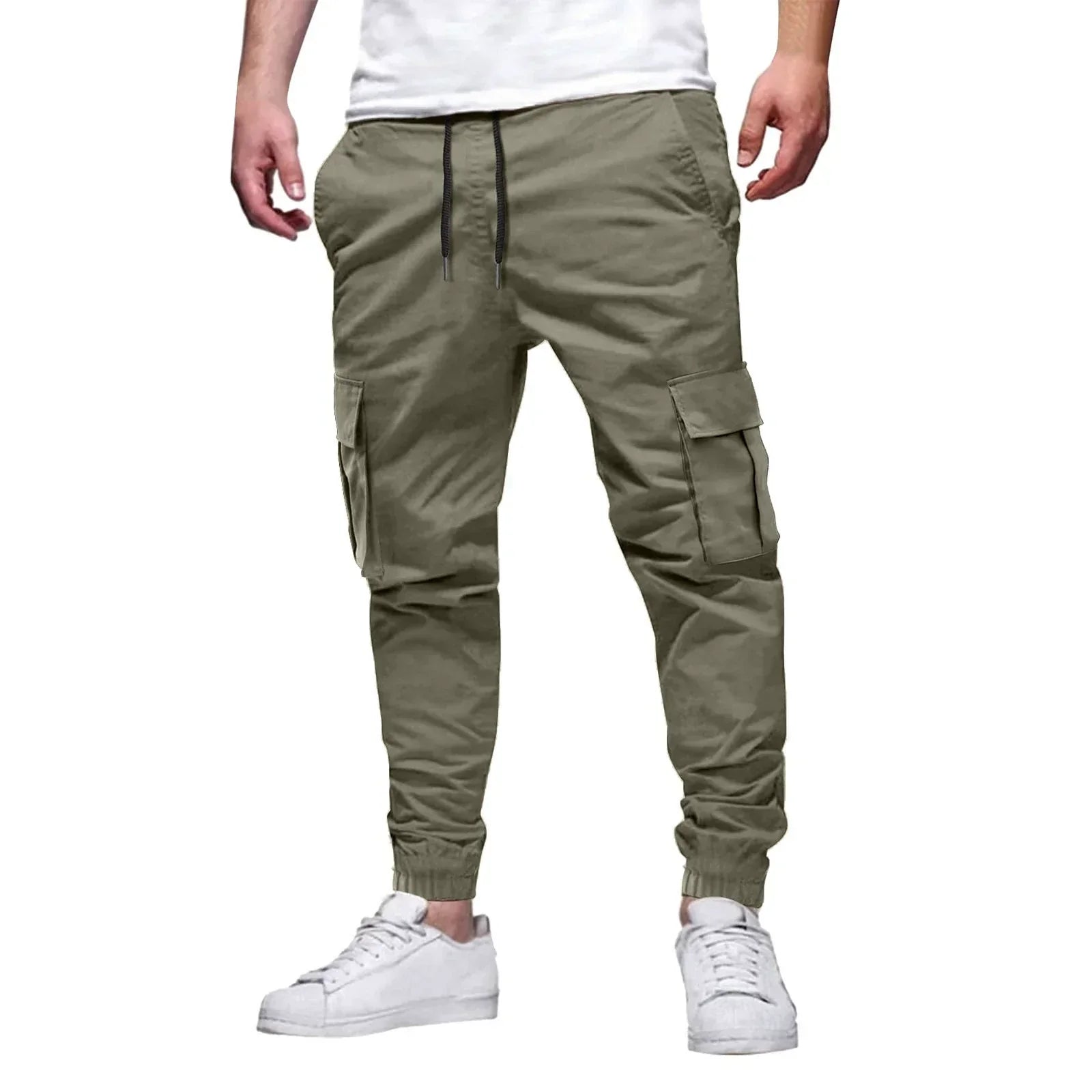 Men's cargo joggers relaxed fit with multiple pockets and elastic drawstring waistband