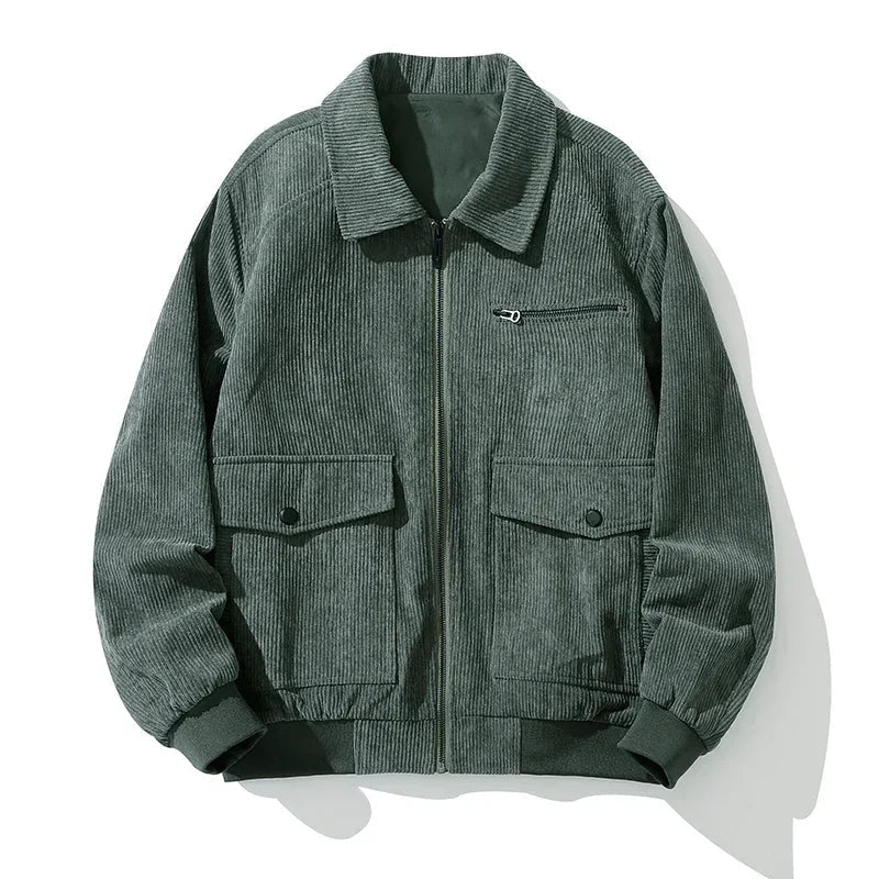 Men's relaxed fit corduroy bomber jacket casual style with vintage ribbed texture for everyday wear