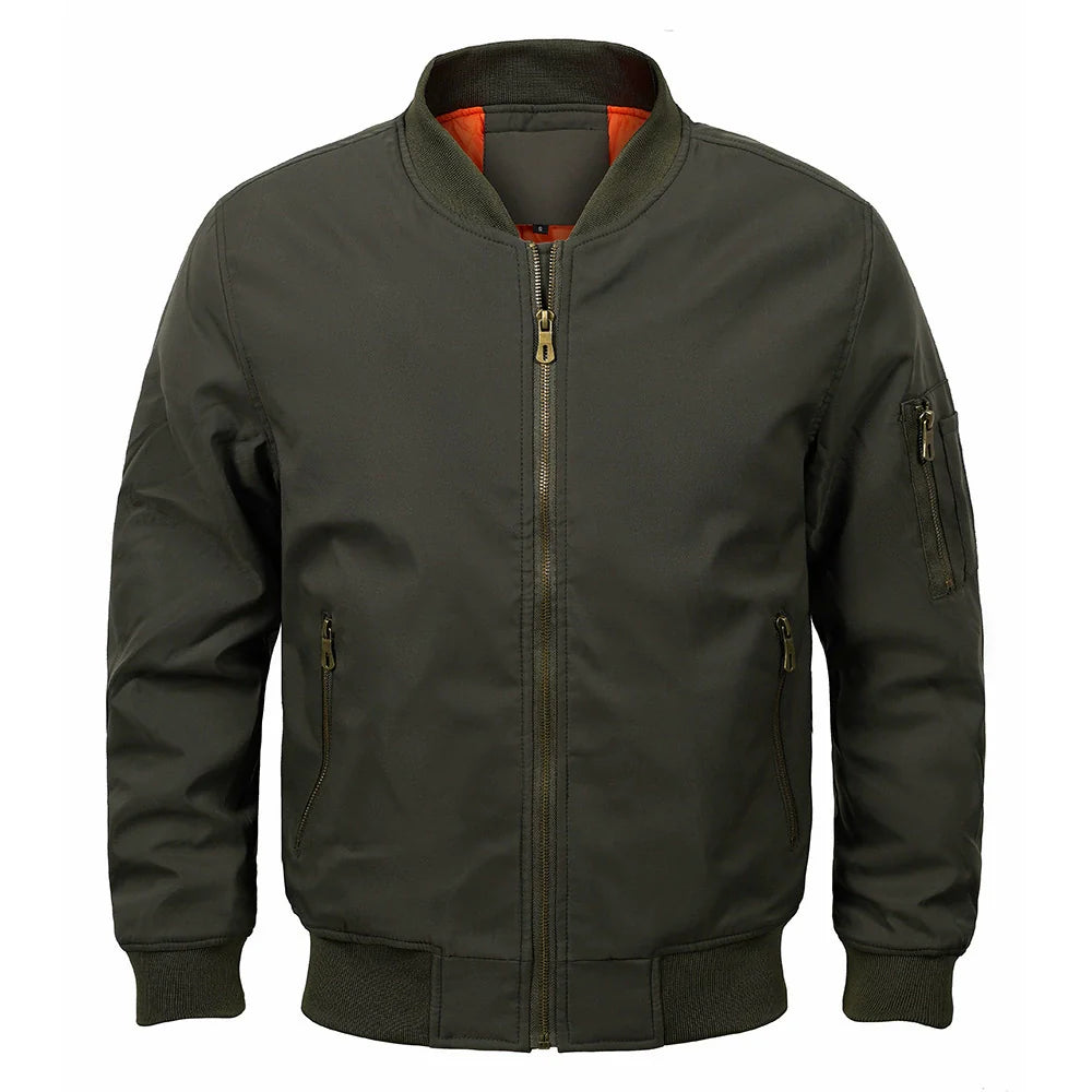 Men's black quilted hip-length bomber jacket relaxed fit ribbed collar zipper closure casual winter layer