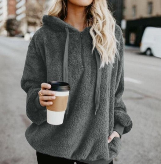 Unisex fluffy fleece hoodie in cozy casual style with ultra-soft plush fabric for cold days