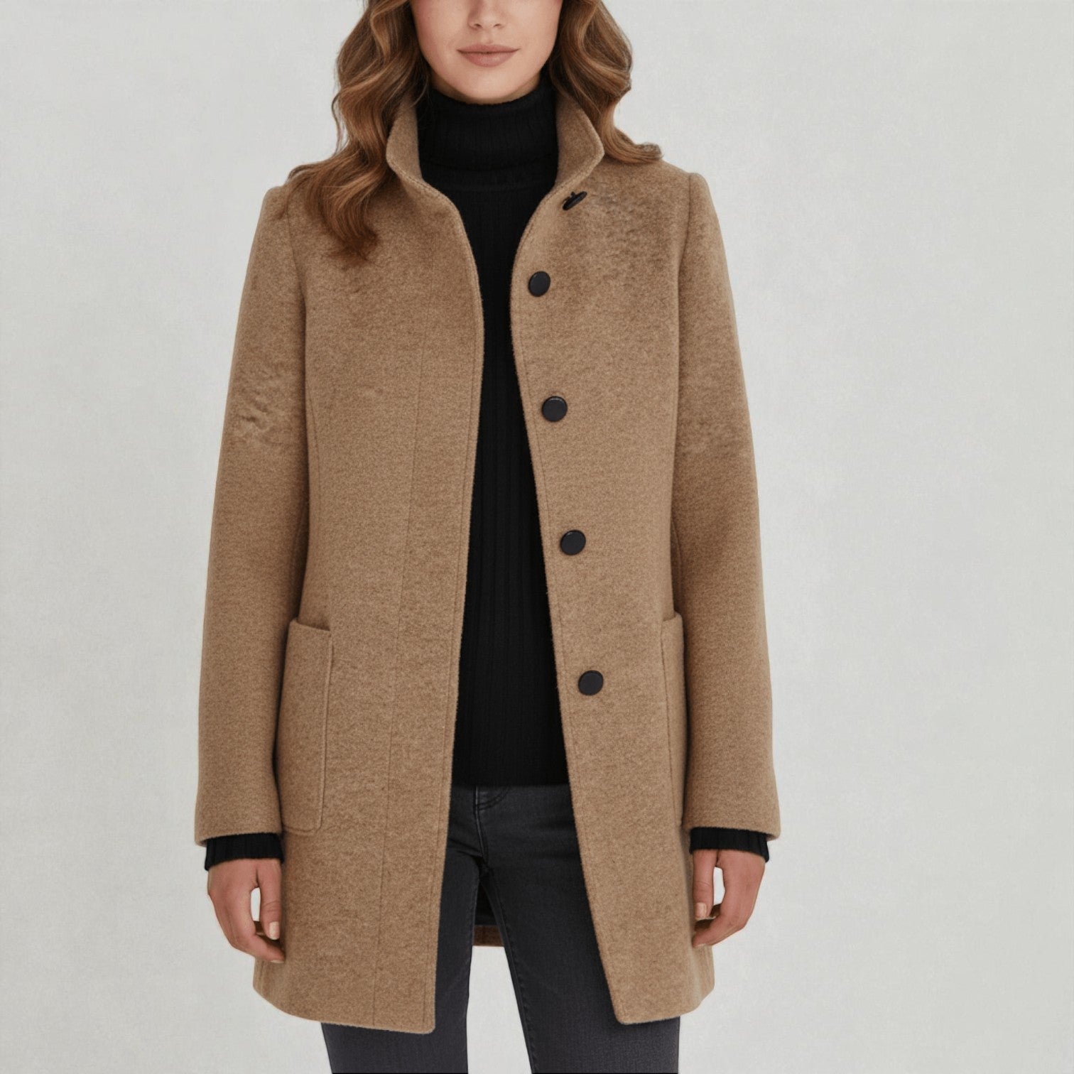 Elara women's winter coat stand collar elegant silhouette pockets durable warmth timeless style