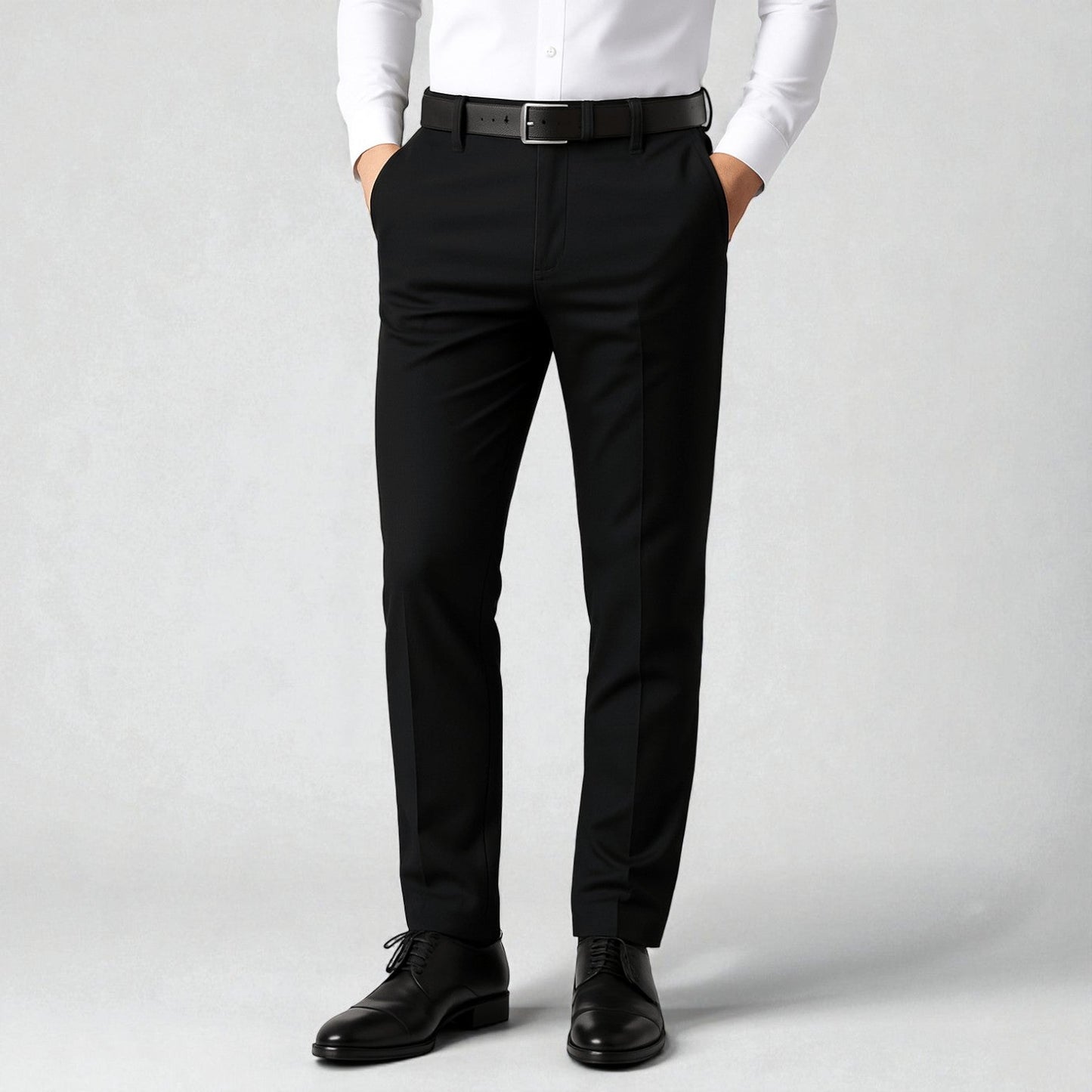 Men's charcoal tailored-fit stretch trousers with heat-efficient fabric for winter warmth and mobility