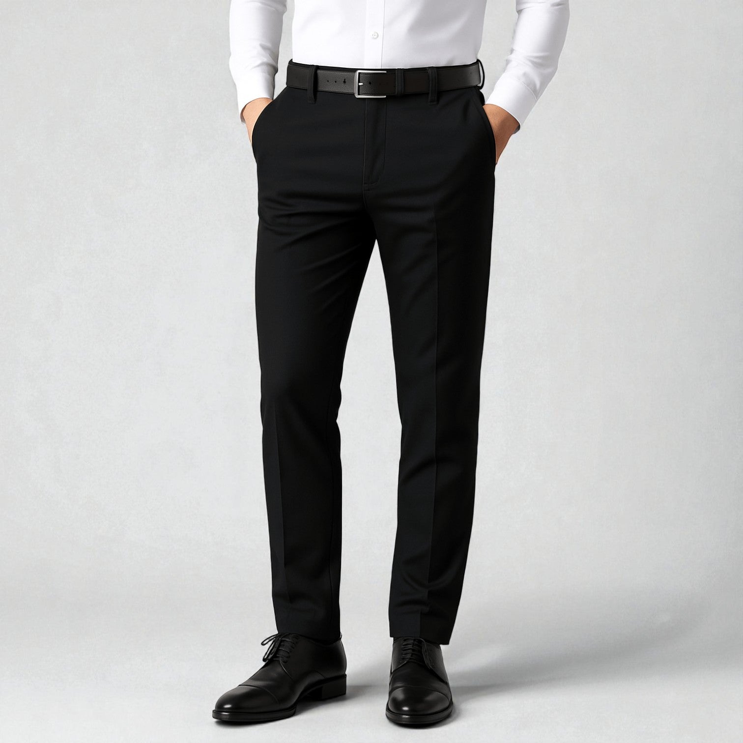 Men's charcoal tailored-fit stretch trousers with heat-efficient fabric for winter warmth and mobility